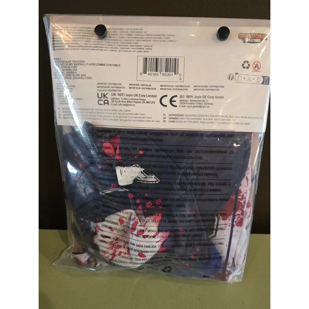 Spooktacular Zombie Baseball Halloween Costume Small 5-7 Years 5 6 7 New C15